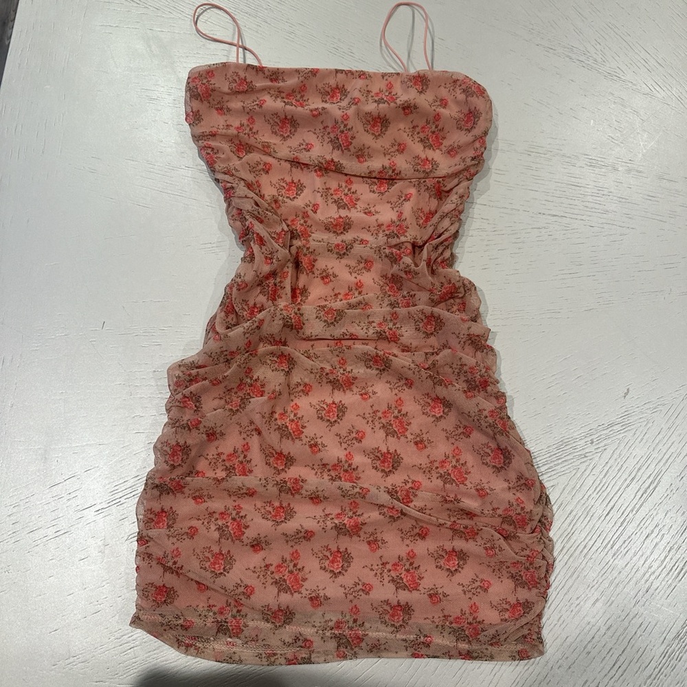 Elegant Floral Mini Dress with Ruched Design